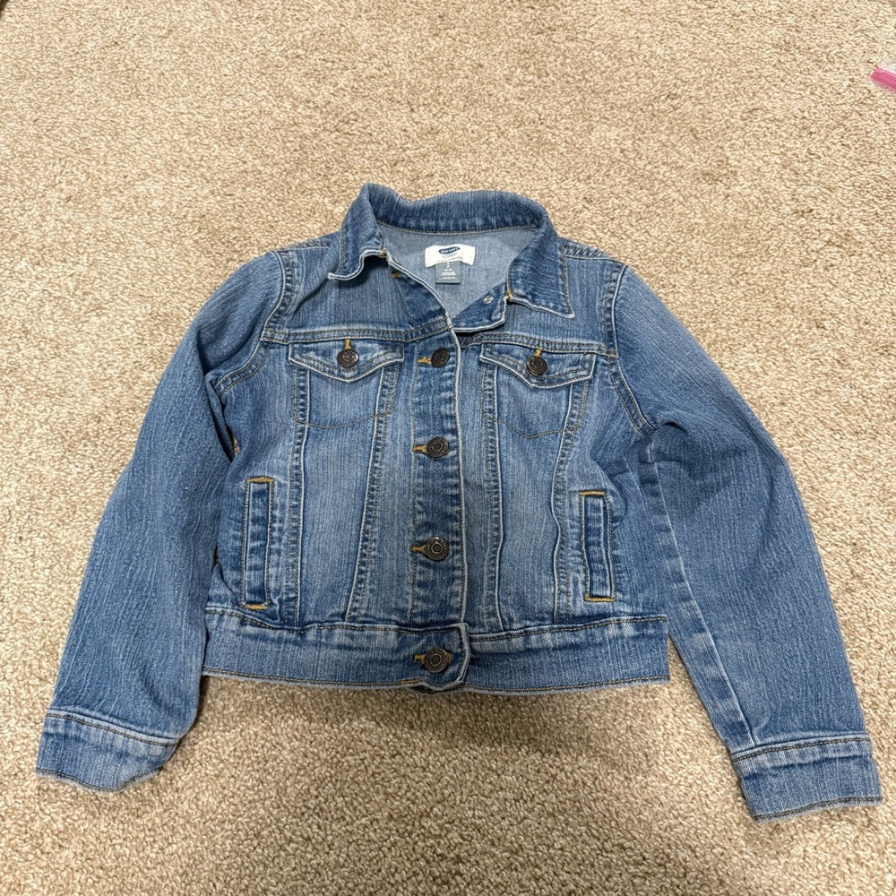 Old Navy Girls Stretch Button Front Jean Denim Jacket Dark Stone Wash Small 6/7